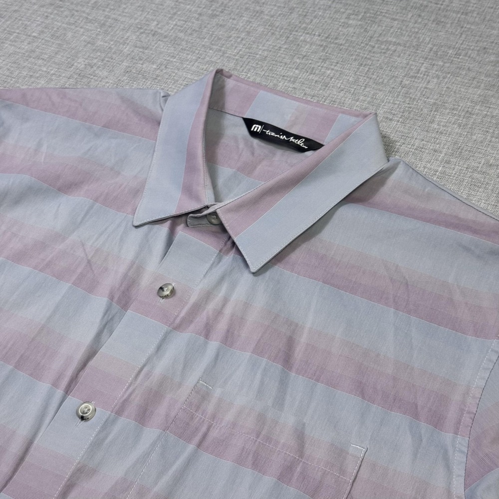 Travis Mathew Button-Up Shirt Mens L Multicolor Striped Short Sleeve Stretch